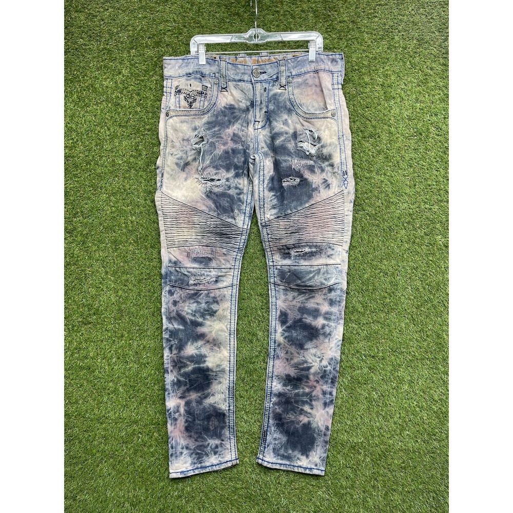 Rock Revival Jeans Mens 33 Ted Biker Skinny Moto Acid Wash Biker Distressed y2k